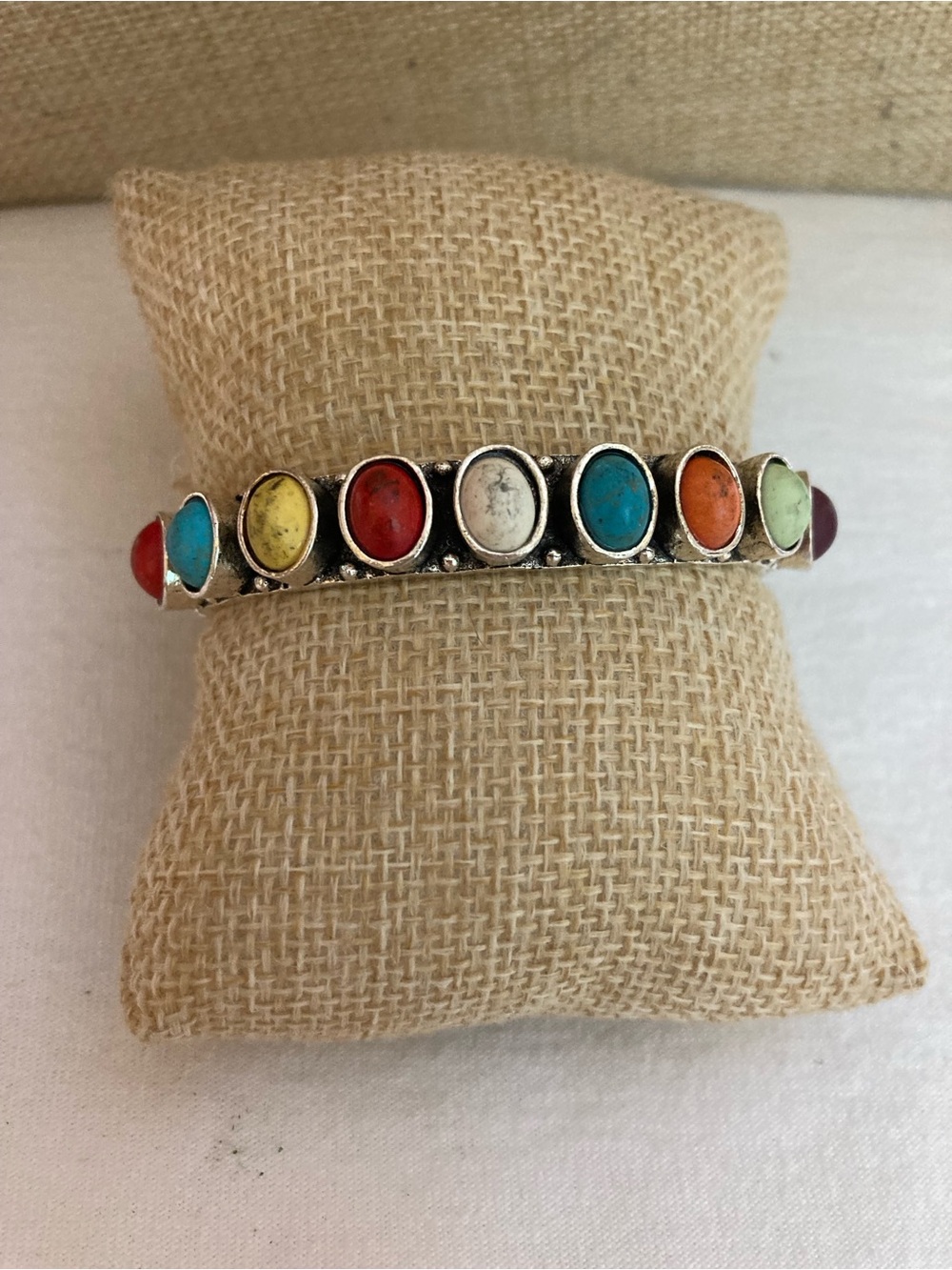 Bezel Cabochons Multi Colored Cuff Bracelet